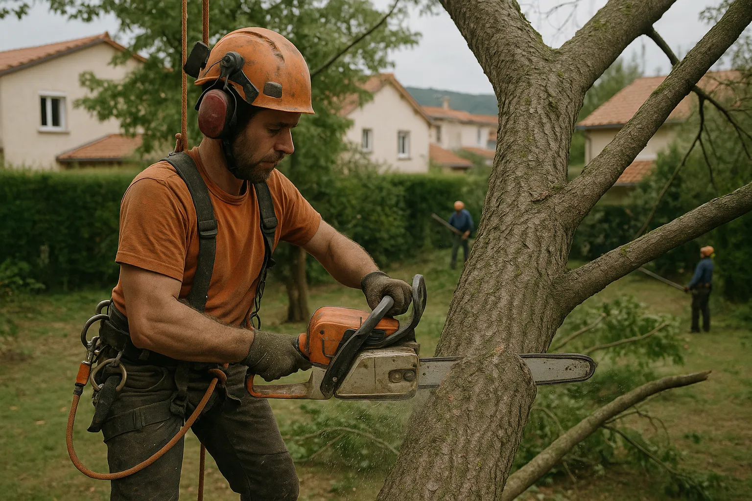 Élagueur professionnel en intervention urgence élagage arbre dangereux Lyon